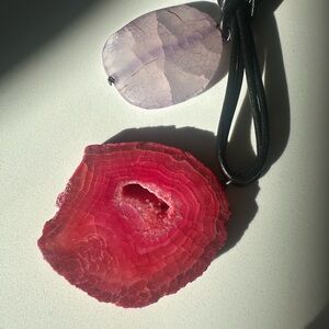 Unique Pink and Purple Stone Pendant Necklace from Greece